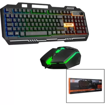 HKM-X86 Quin Gökkuşaği Işikli USB Kablolu Klavye - Mouse Set 150CM Kablo