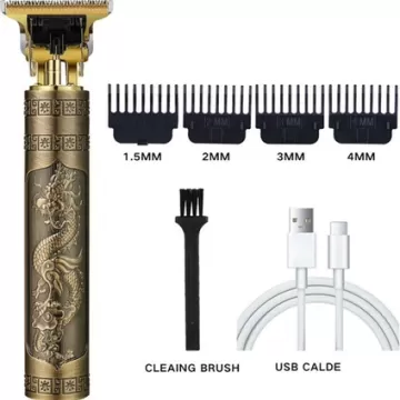 Vıntage T9 Komple Metal USB Şarjlı Ense Çizim - Saç Sakal Kesme Traş Makinesi